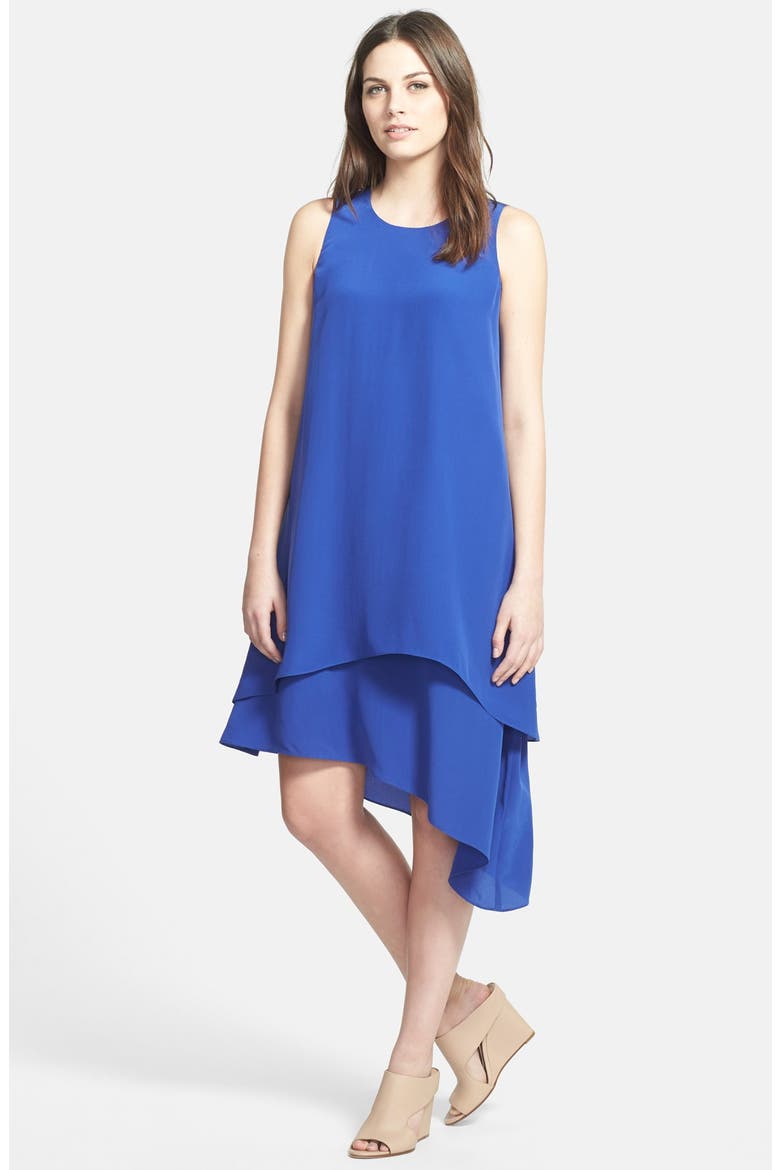 Layered Asymmetrical Silk Dress, Main, color, ADRIATIC