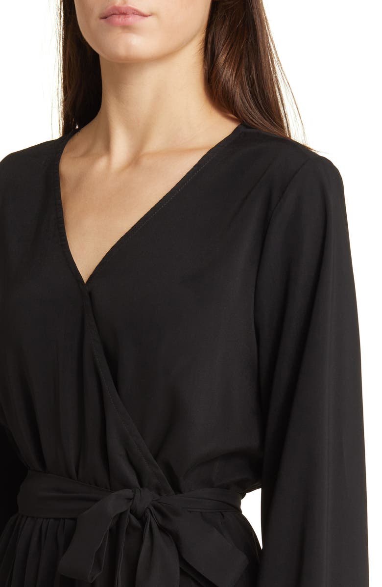 NIKKI LUND Sienna Long Sleeve Faux Wrap Dress, Alternate, color, Black
