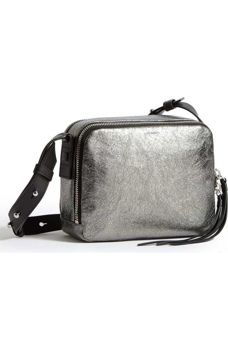 AllSaints Miki Metallic Leather Crossbody Camera Bag, Alternate, color,