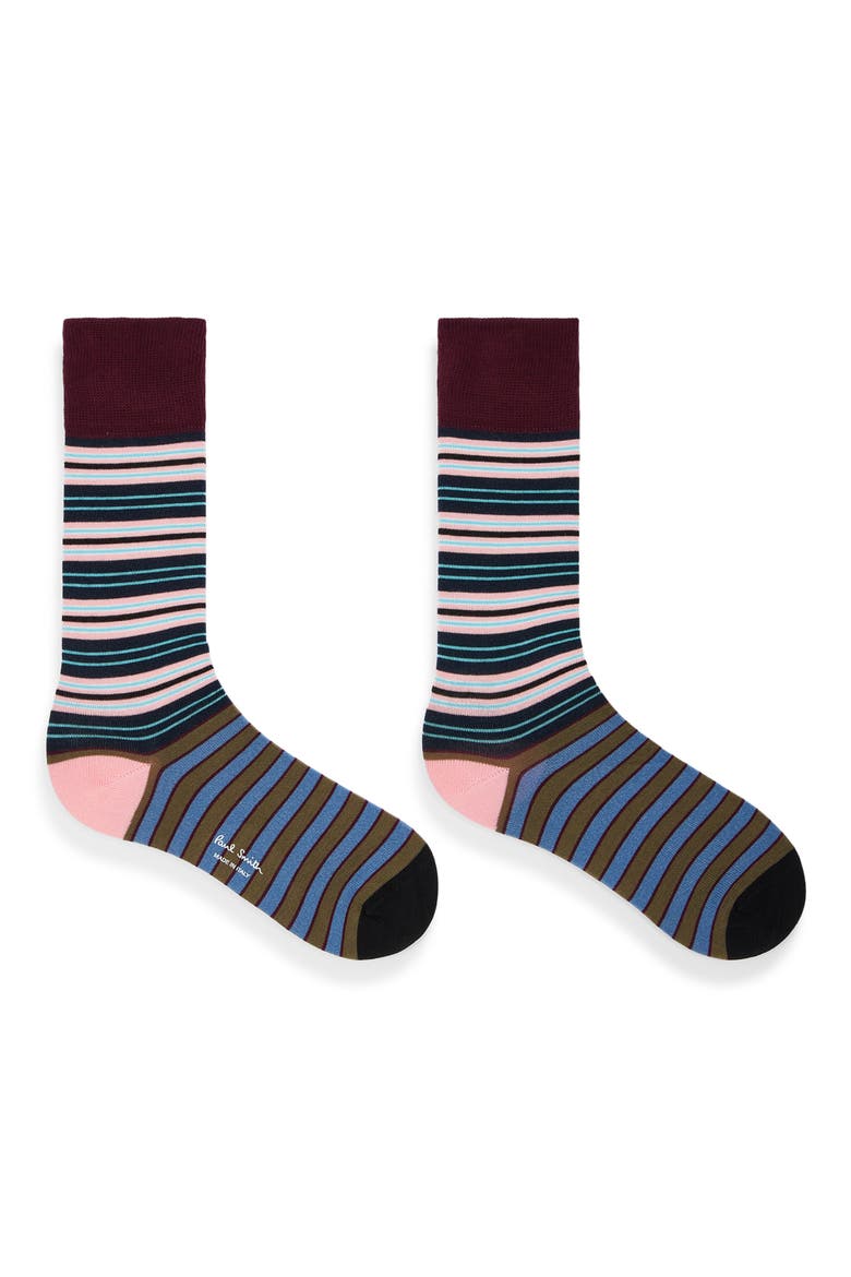 Stripe Cotton Blend Dress Socks, Alternate, color, NAVY