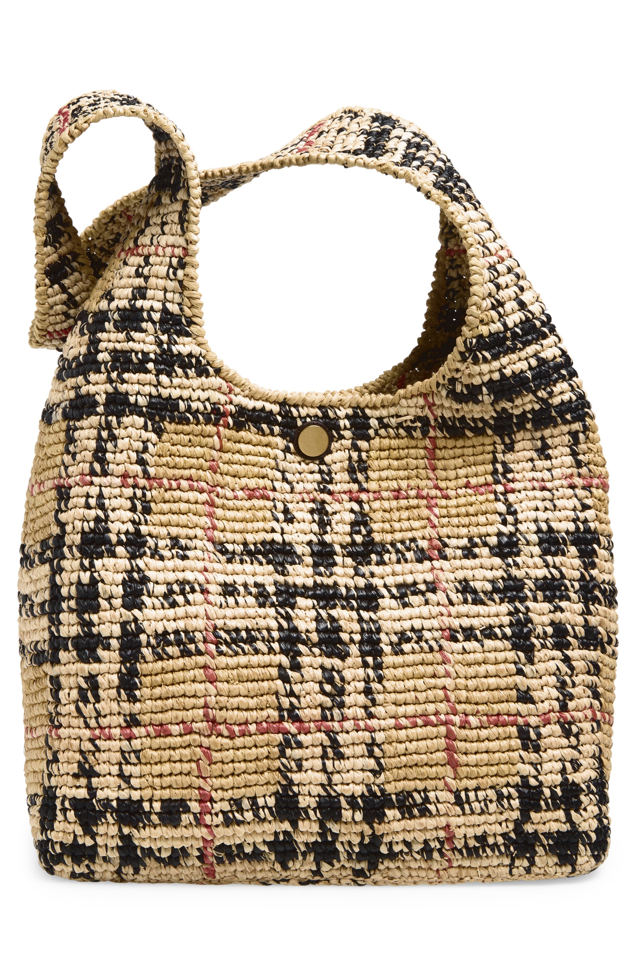 Burberry Small Margate Check Raffia Hobo Bag, Alternate, color, Sand Ip Check