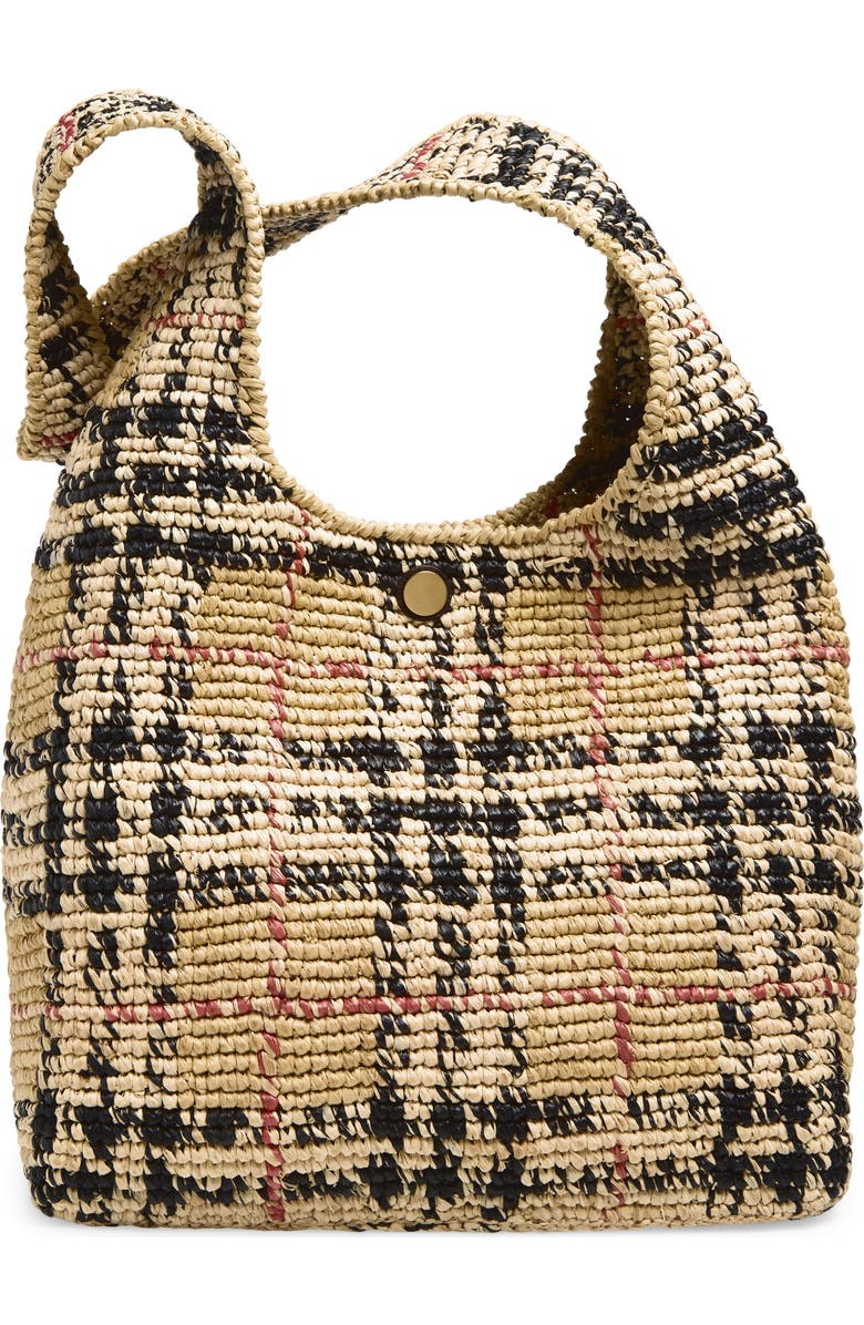 Burberry Small Margate Check Raffia Hobo Bag, Alternate, color, Sand Ip Check