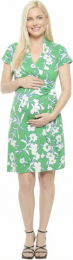 24seven Comfort Apparel Maternity Floral Collar Knee Length Side Tie Wrap Dress