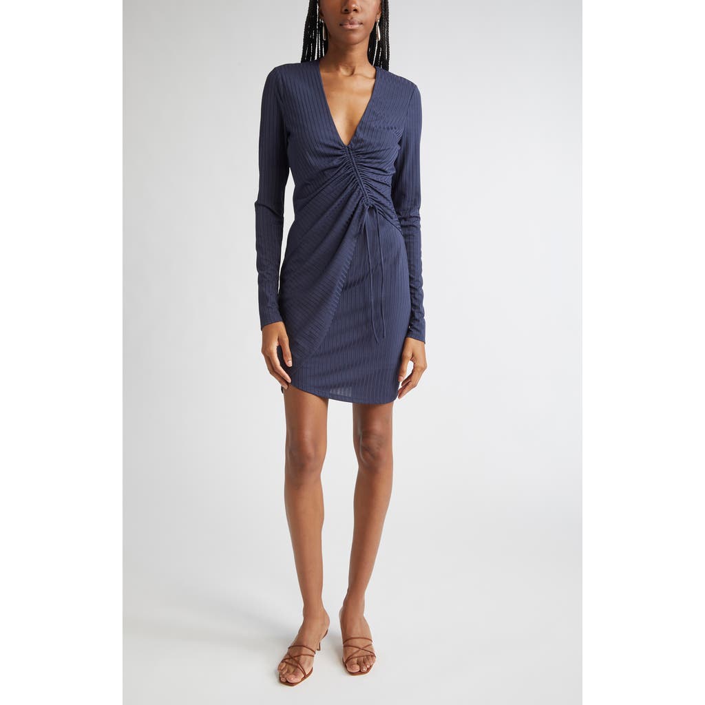 Ramy Brook Barry Long Sleeve Ruched Minidress In Blue