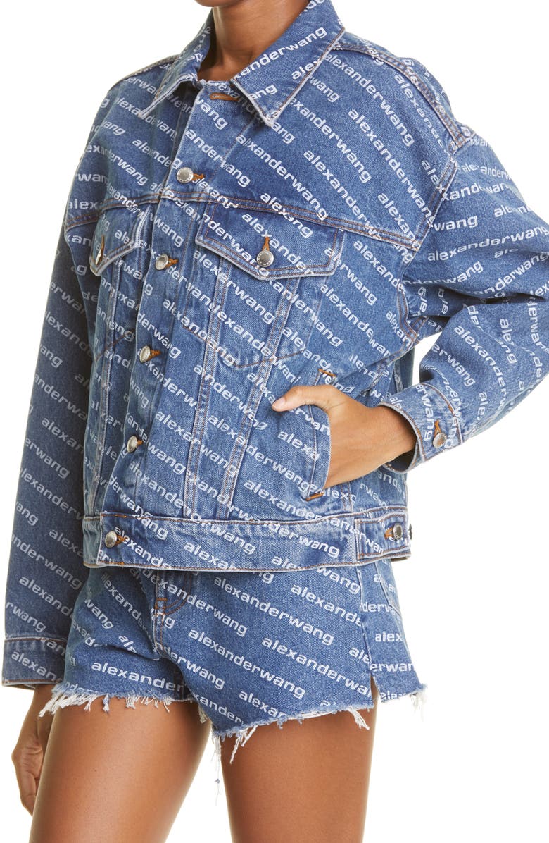 Alexander Wang Logo Print Denim Trucker Jacket, Alternate, color, 