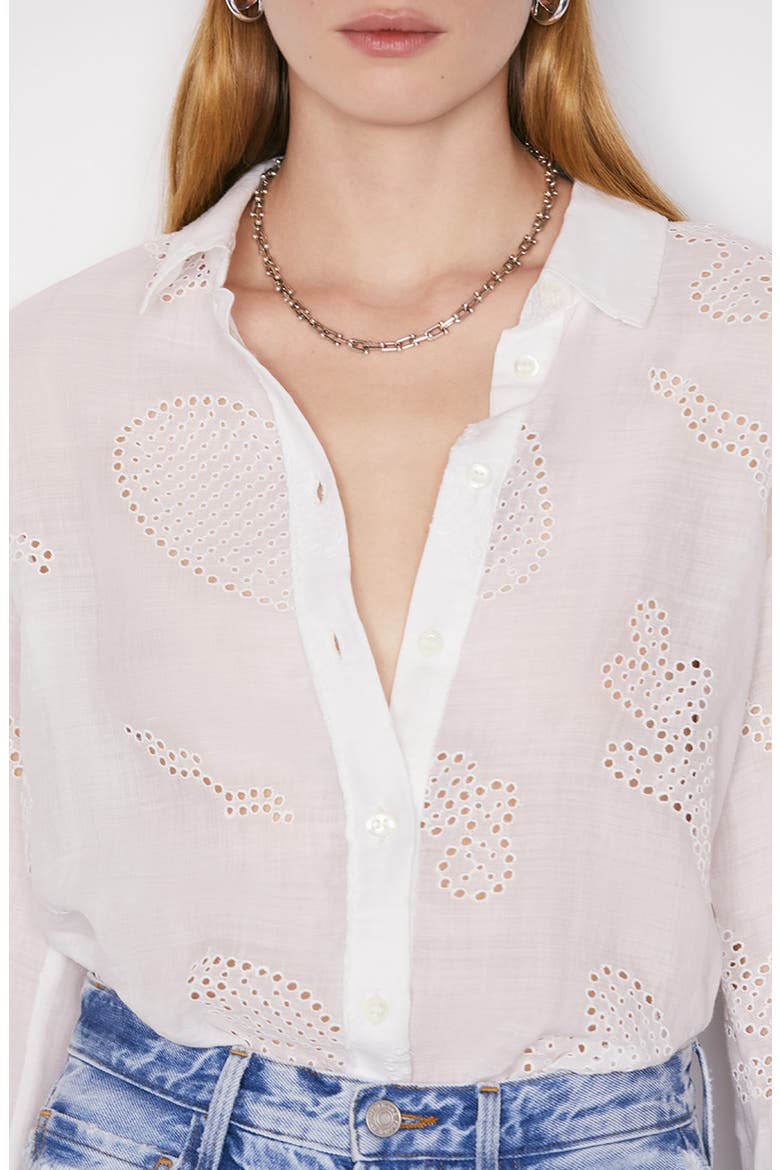 Embroidered Eyelet Button-Up Shirt, Alternate, color, BLANC