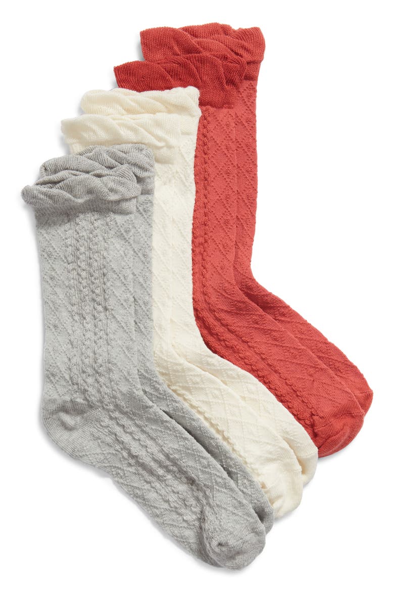 3-Pack Ruffle Crew Socks, Main, color, GREY LIGHT HEATHER MULTI