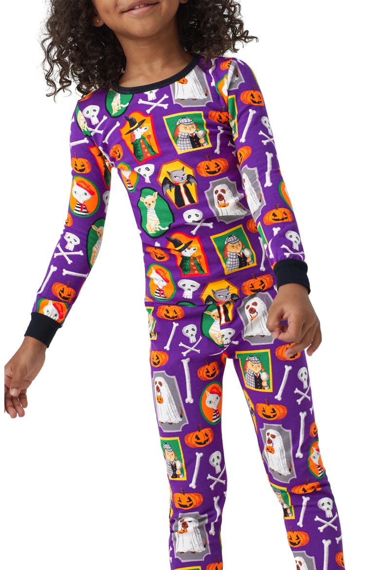 Kids' Print Fitted Organic Cotton Jersey Two-Piece Pajamas, Alternate, color, TRICK OR TREAT