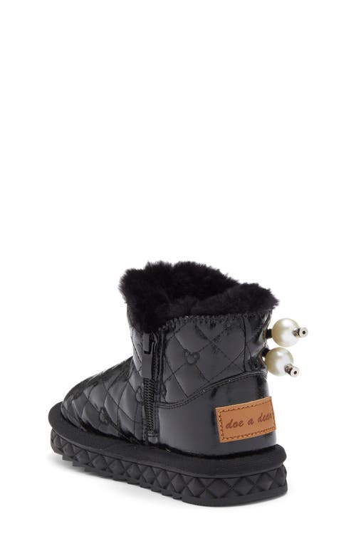 Doe A Dear Kids' Rhinestone Faux Pearl Faux Fur Trim Boot In Black