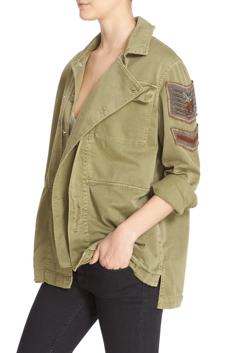 Embellished Military Shirt Jacket, Alternate, color, OLIVE
