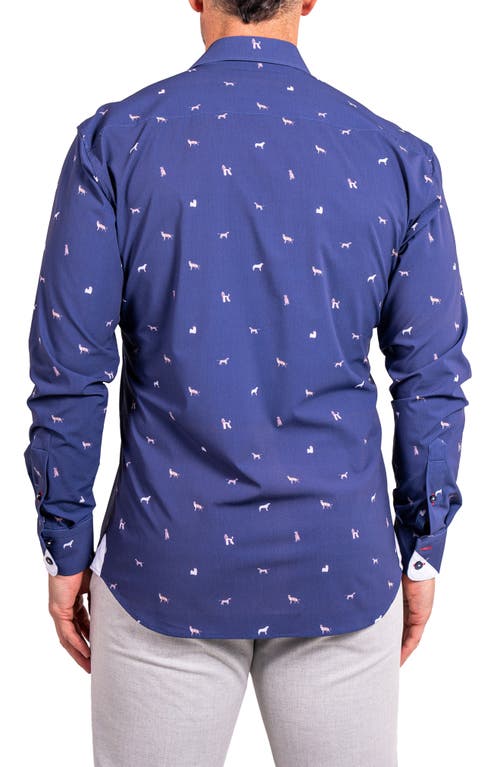 Maceoo Einstein Stretch Ascension 0205 Dog Print Contemporary Fit Button-up Shirt In Blue