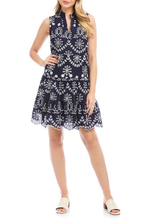 Eyelet Embroidered Sleeveless Tiered Cotton Dress