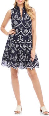 Karen Kane Eyelet Embroidered Sleeveless Tiered Cotton Dress