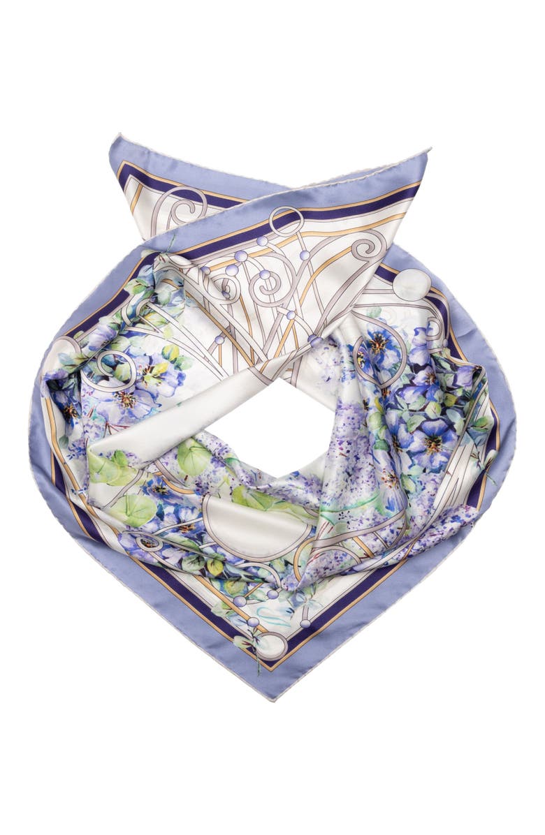 Elizabetta Lilac Garden - Hand Rolled Silk Foulard for Women, Alternate, color, Purple