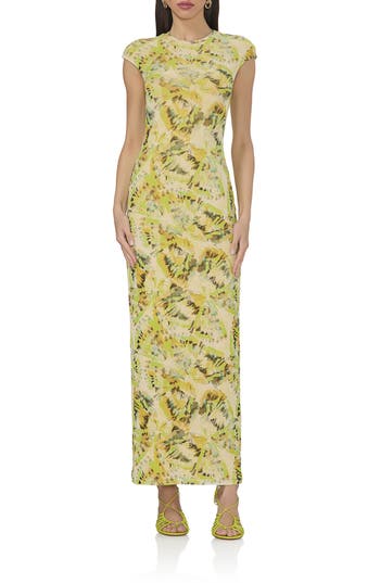 Afrm Cody Print Cap Sleeve Mesh Maxi Dress