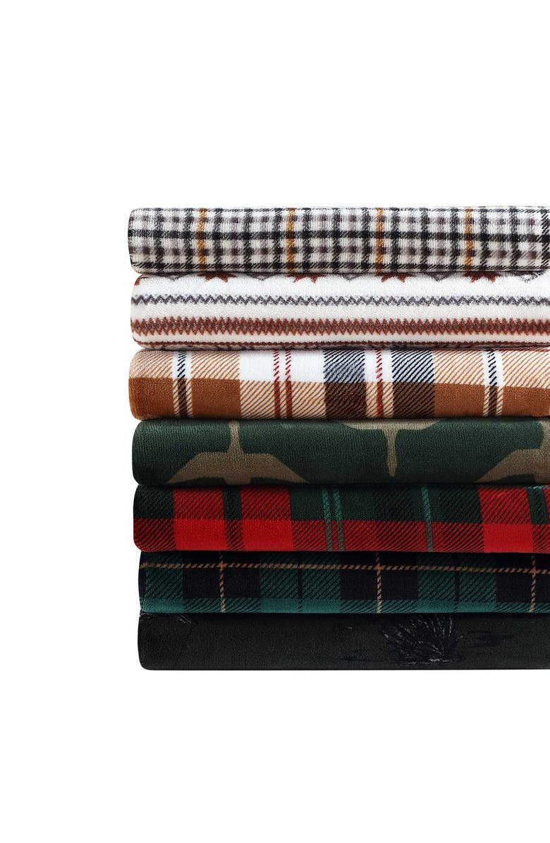 Eddie Bauer Flying Fish Reversible Flannel Blanket, Alternate, color, Black Multi