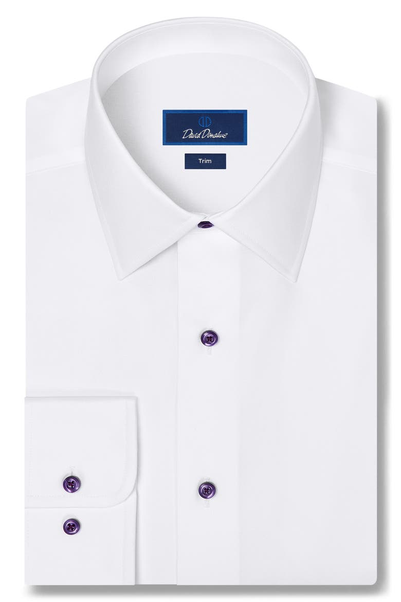 Trim Fit Superfine Twill Dress Shirt, Main, color, WHITE