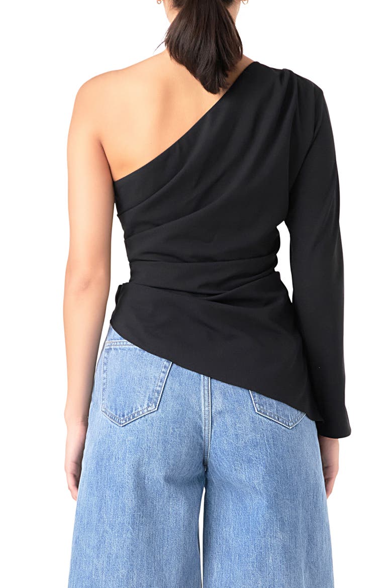 Gathered One-Shoulder Asymmetric Top, Alternate, color, BLACK