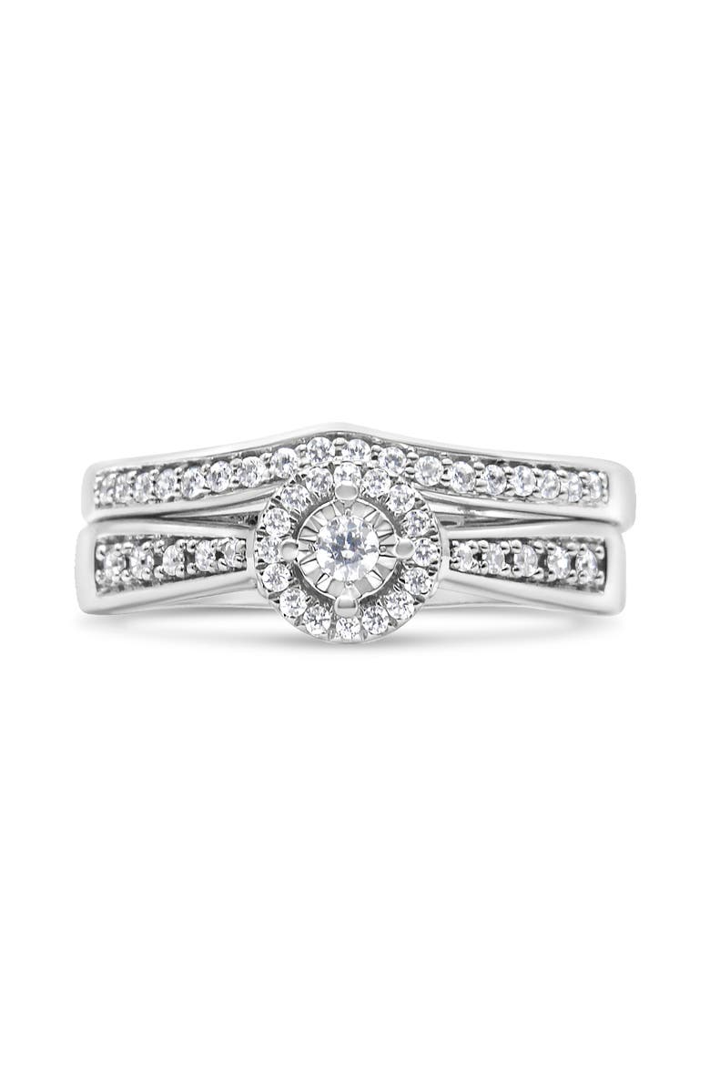 Silver 1/3 Cttw Diamond Halo and Pave Shank Engagement Ring Set, Alternate, color, Silver