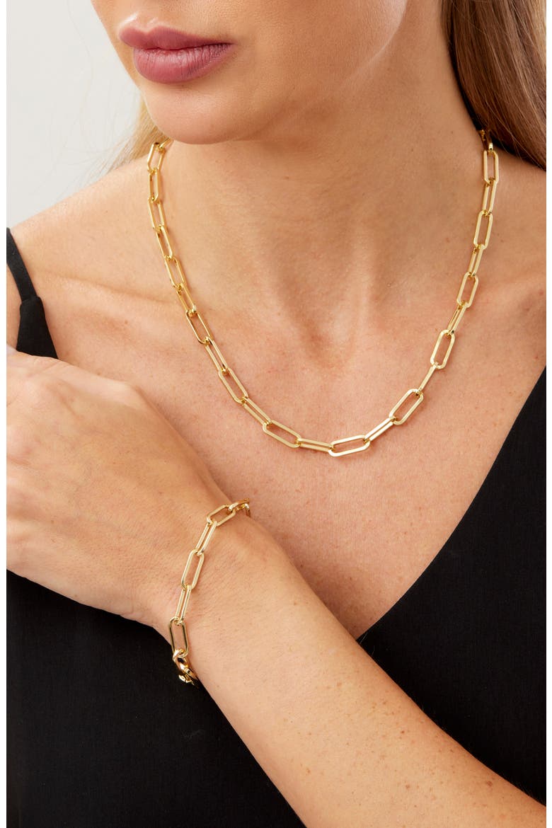 2-Piece Paperclip Chain Necklace & Bracelet Set, Alternate, color, GOLD
