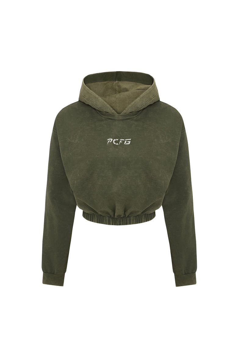Cotton Acid Washed Crop Hoodie, Main, color, Chino Green