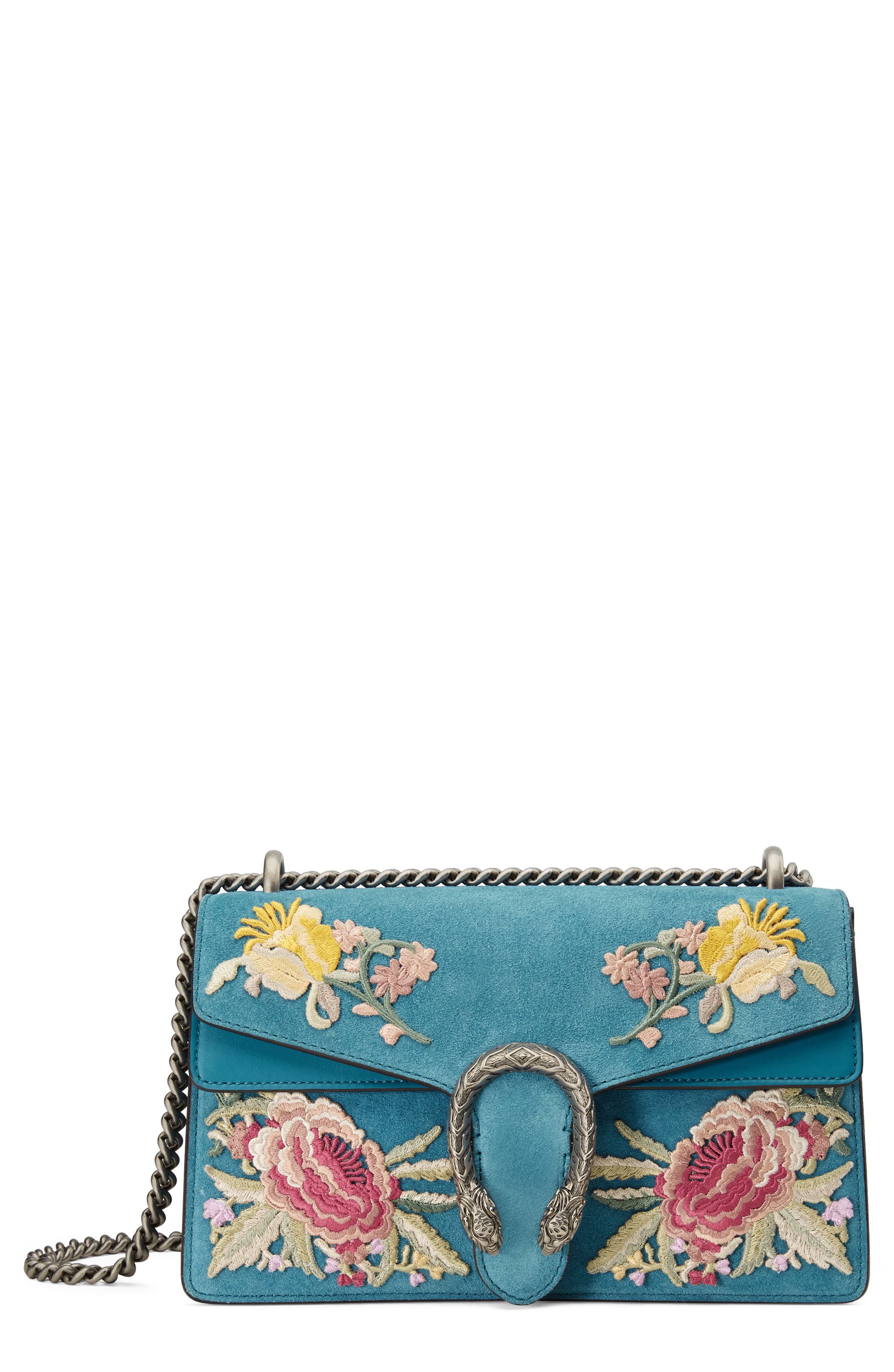 Gucci Small Dionysus Embroidered Suede Shoulder Bag, Main, color, 