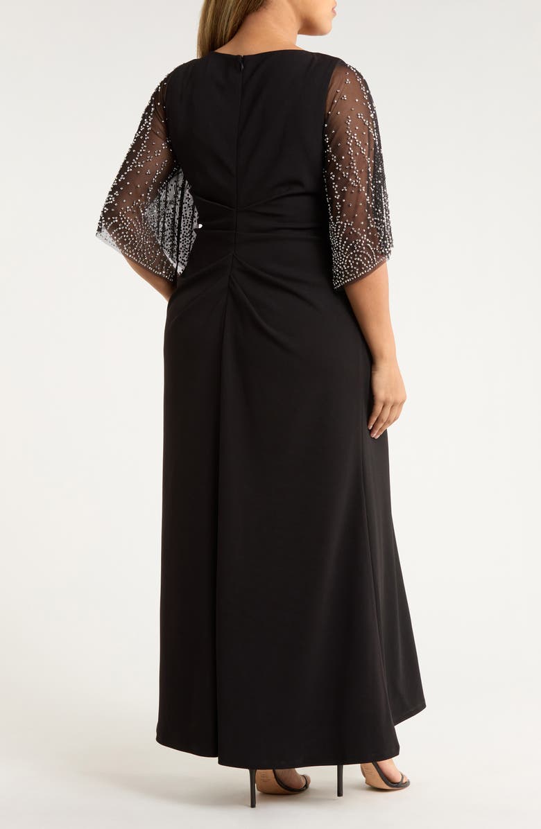 Alex Evenings Beaded Sleeve Stretch Crepe Gown, Alternate, color, Black