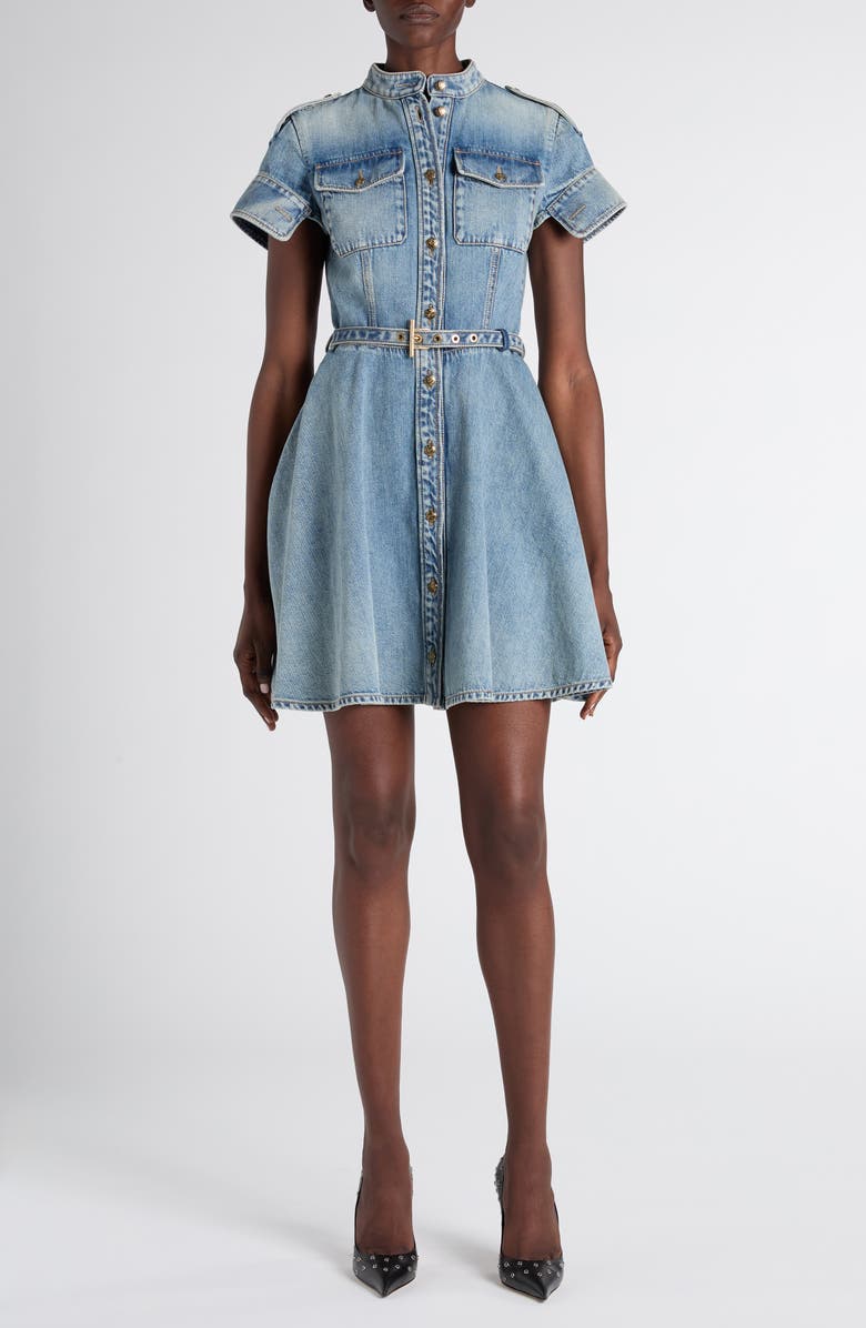 McQueen Belted Denim Dress, Main, color, Royal