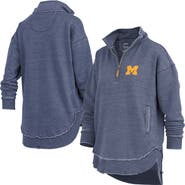 PRESSBOX Women's Pressbox Navy Michigan Wolverines Northfork Sojourn Poncho Quarter-Zip Sweatshirt