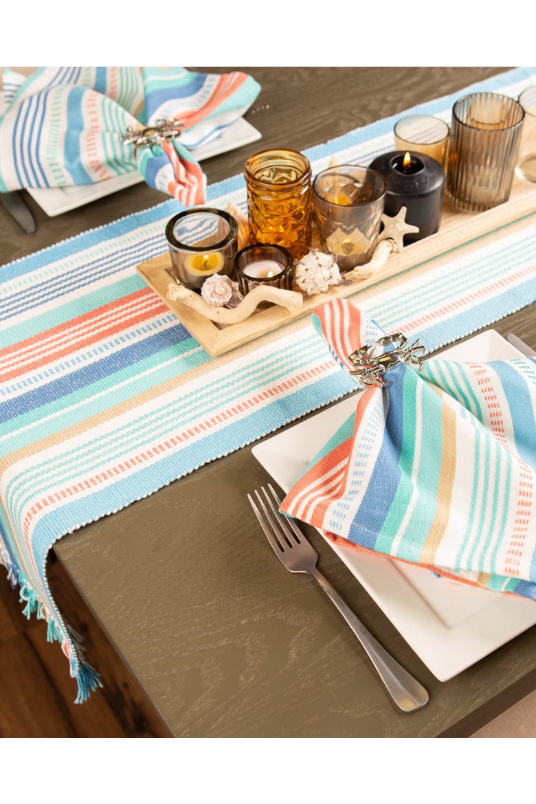 Seashore Stripe Fringed Table Runner 13X72, Alternate, color, Seashore Stripe