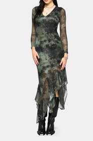 Disturbia Nova Mesh Long Sleeve Tie Dye Maxi Dress