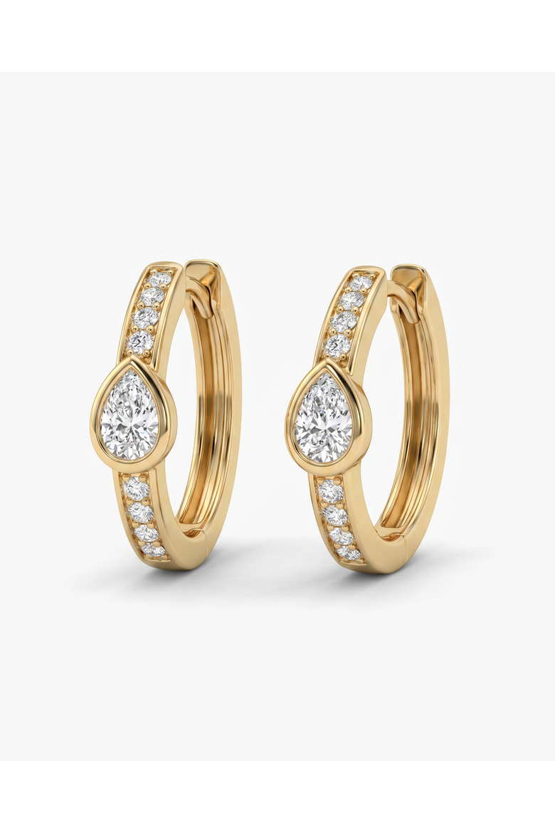 Diamond Pear Bezel Accent Pave Huggie Earring 14K, Main, color, 14K Gold