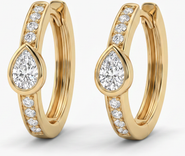 BY ADINA EDEN Diamond Pear Bezel Accent Pave Huggie Earring 14K