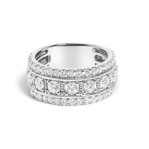 .925 Sterling Silver 2.0 Ctw Lab Grown Diamond Three-Row Pavé Band Ring