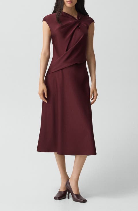 Twist Bodice Satin Midi Dress