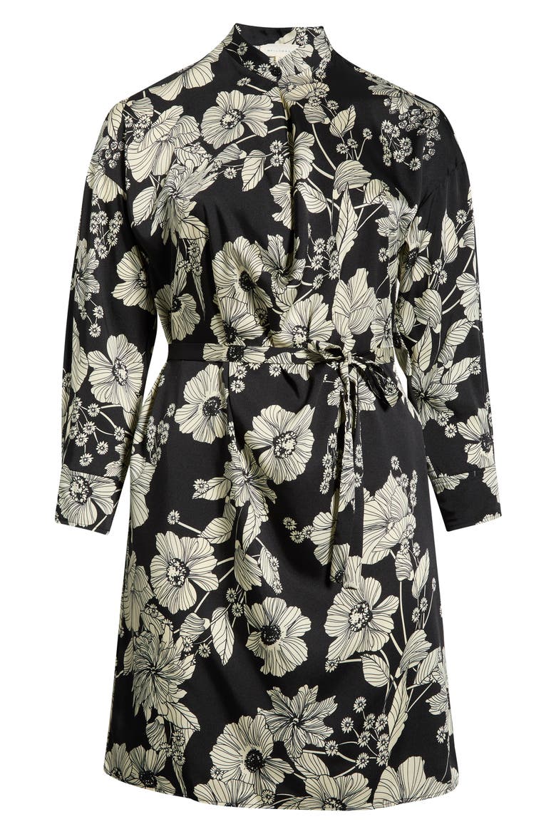 Floral Tie Belt Long Sleeve Dress, Alternate, color, BLACK FLOWER MULTI