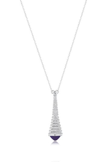 Suzy Levian Eiffel Tower Pavé Cubic Zirconia & Enamel Pendant Necklace