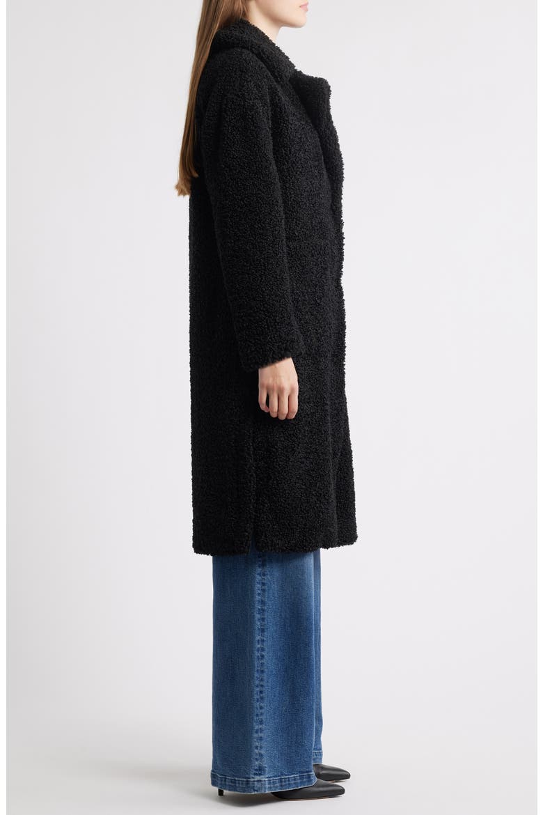 Notch Collar Faux Shearling Long Coat, Alternate, color, BLACK