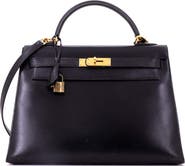 Pre-Owned Hermes Kelly Handbag Black Box Calf with Gold Hardware 32