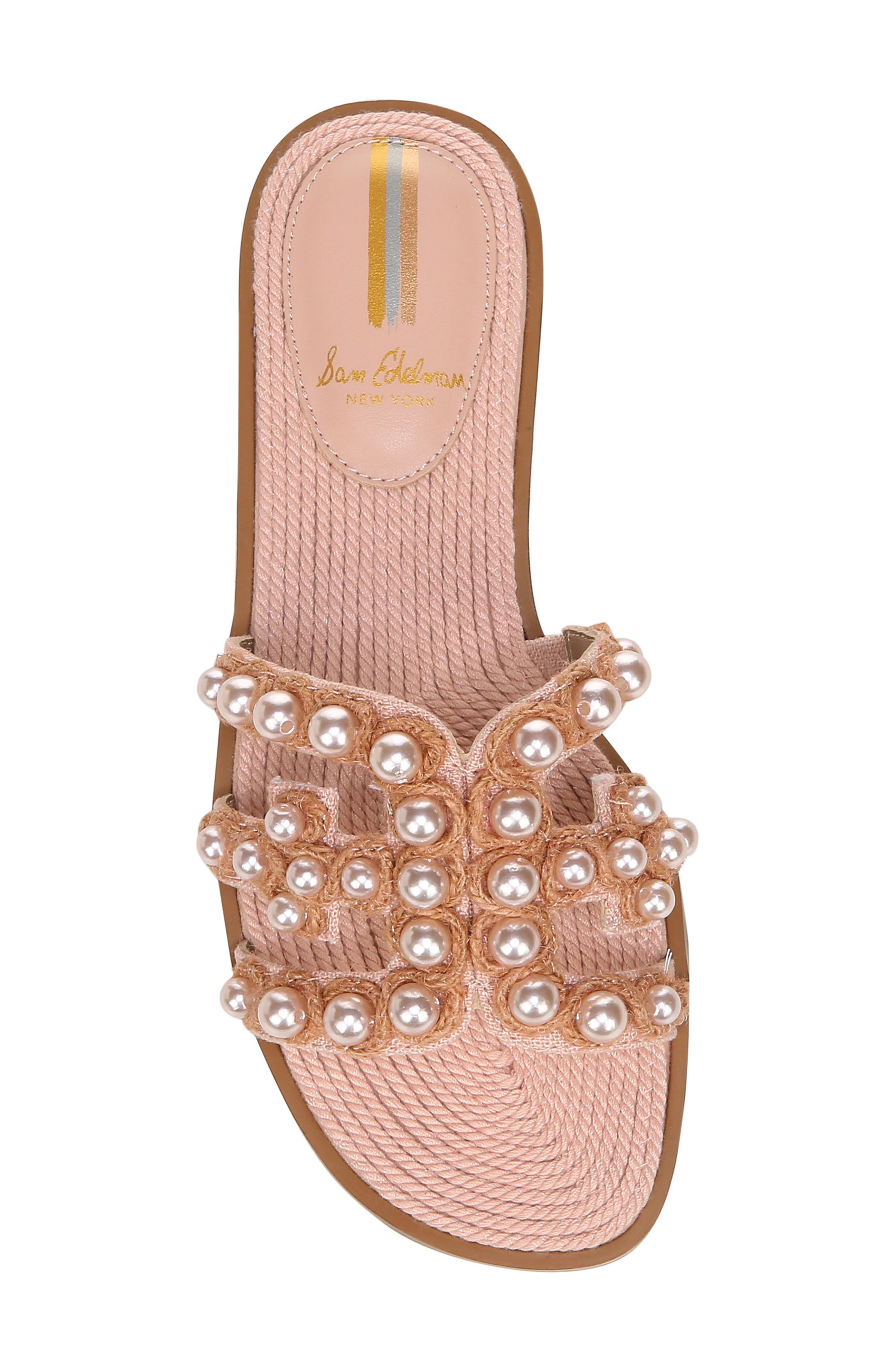 Bay Imitation Pearl Cutout Slide Sandal, Alternate, color, MISTY ROSE