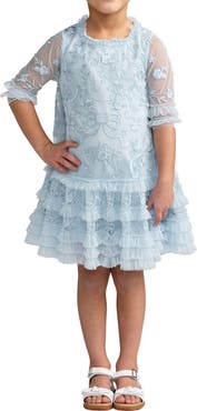 Mac Duggal Girls Micro Ruffle Embroidered Mini Dress