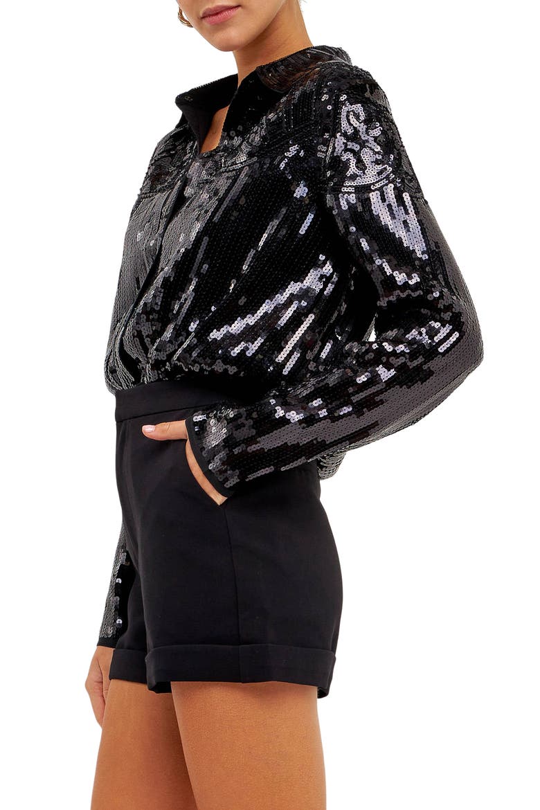 Sequin Button-Up Shirt, Alternate, color, BLACK
