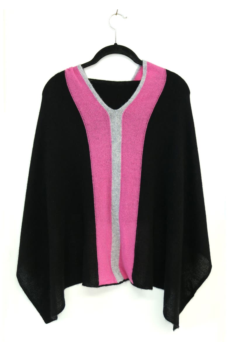 Colorblock Cashmere Poncho, Alternate, color, BLACK/ FUSCHIA/ GREY