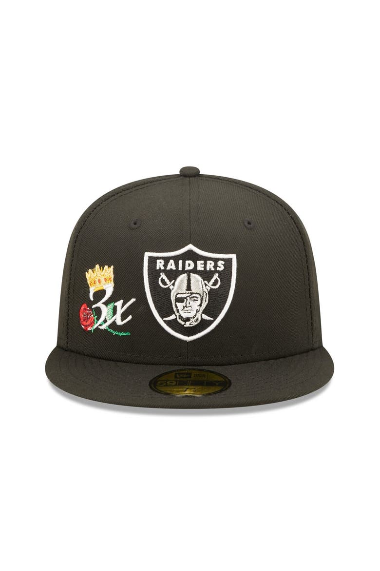 Men's New Era Black Las Vegas Raiders Crown 3x Super Bowl Champions 59FIFTY Fitted Hat, Alternate, color, Black