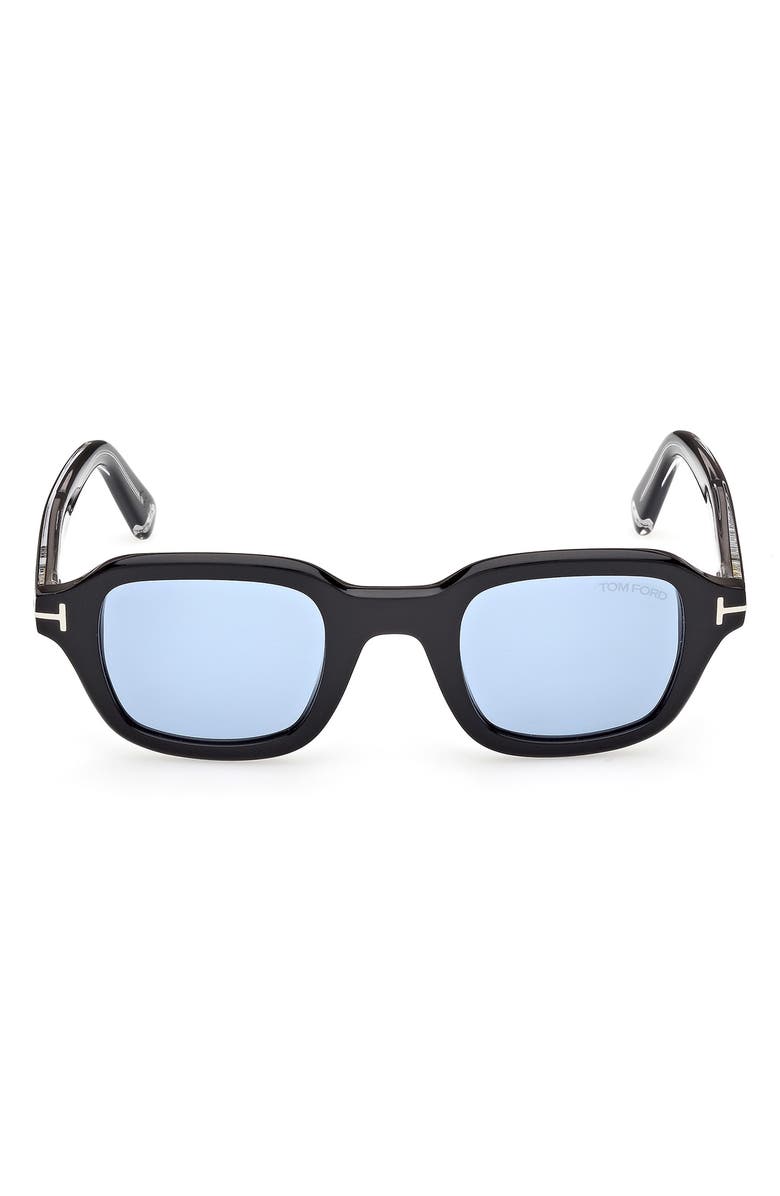 TOM FORD 46mm Small Square Sunglasses, Main, color, Shiny Black Palladium / Blue