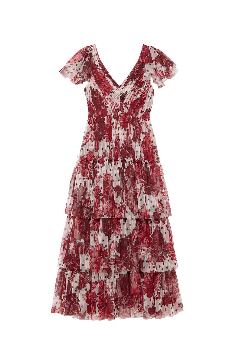 MINT VELVET Floral Print Tulle Midi Dress, Alternate, color, Red