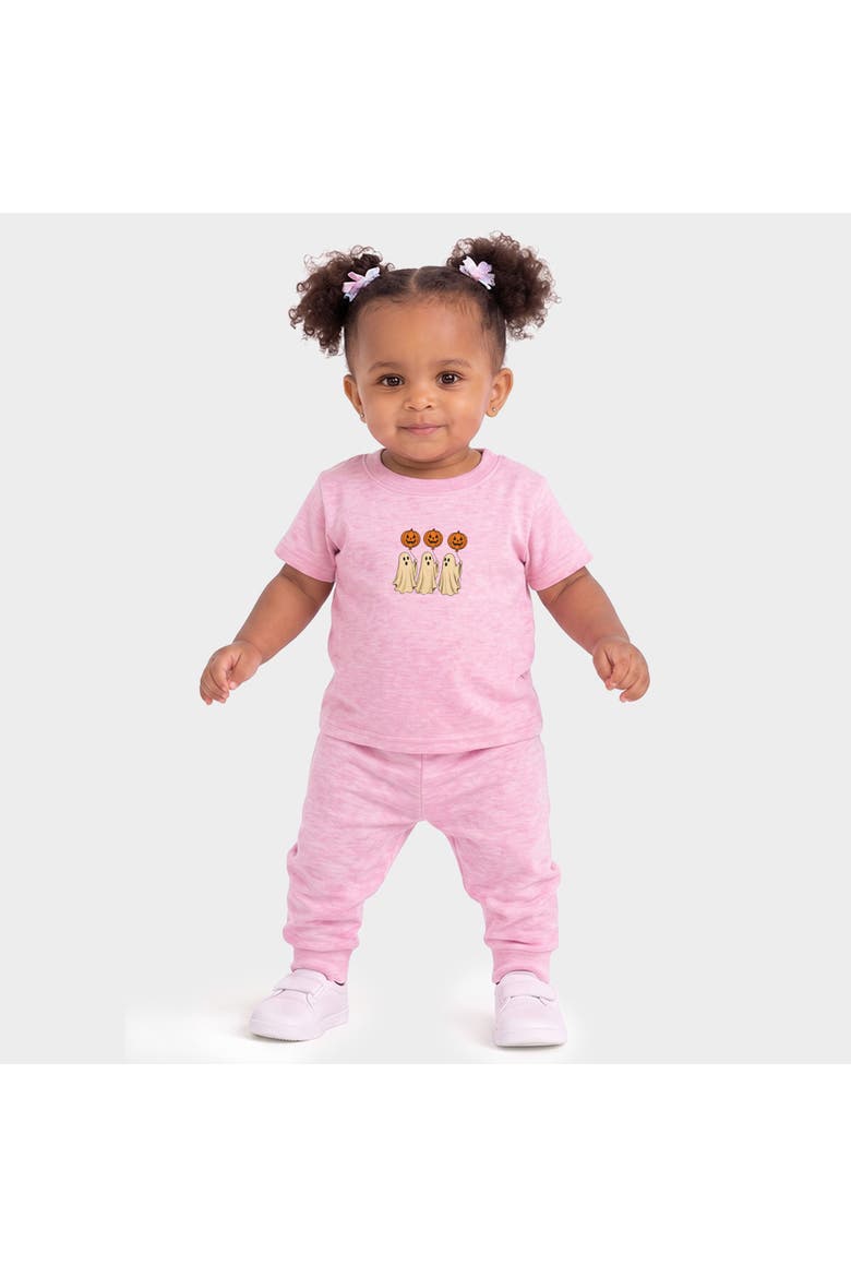 Ghosts With Pumpkins Infant Jogger Pant Crew Set, Main, color, Cotton Candy