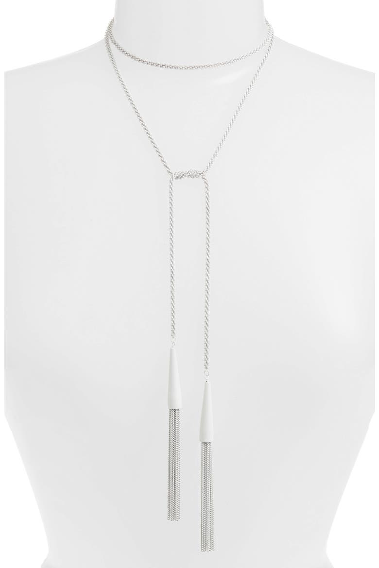 Phara Tassel Lariat Necklace, Alternate, color, MATTE WHITE