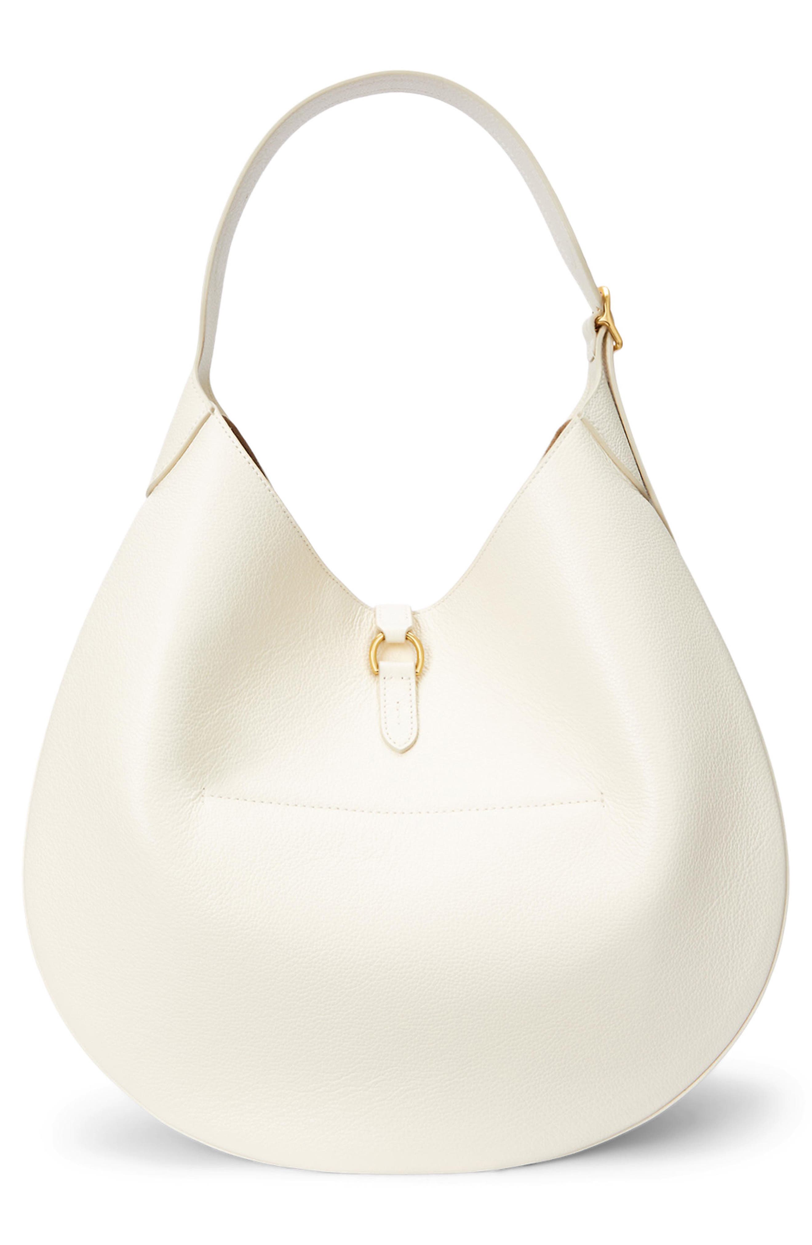 Polo Ralph Lauren Small Polo ID Leather Shoulder Bag, Alternate, color, Ivory