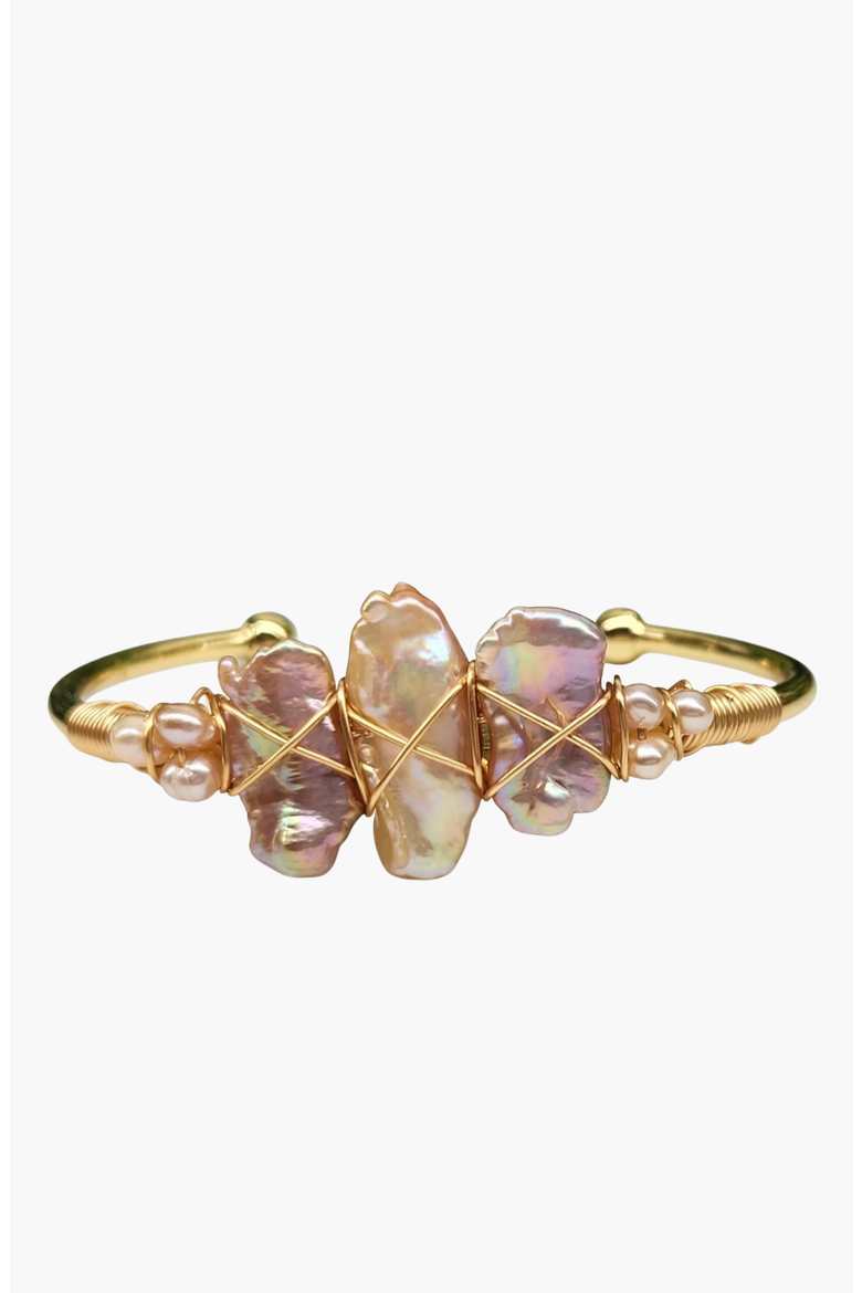 Gemstone Wire-Wrapped Bracelet, Main, color, Pearl Biwa